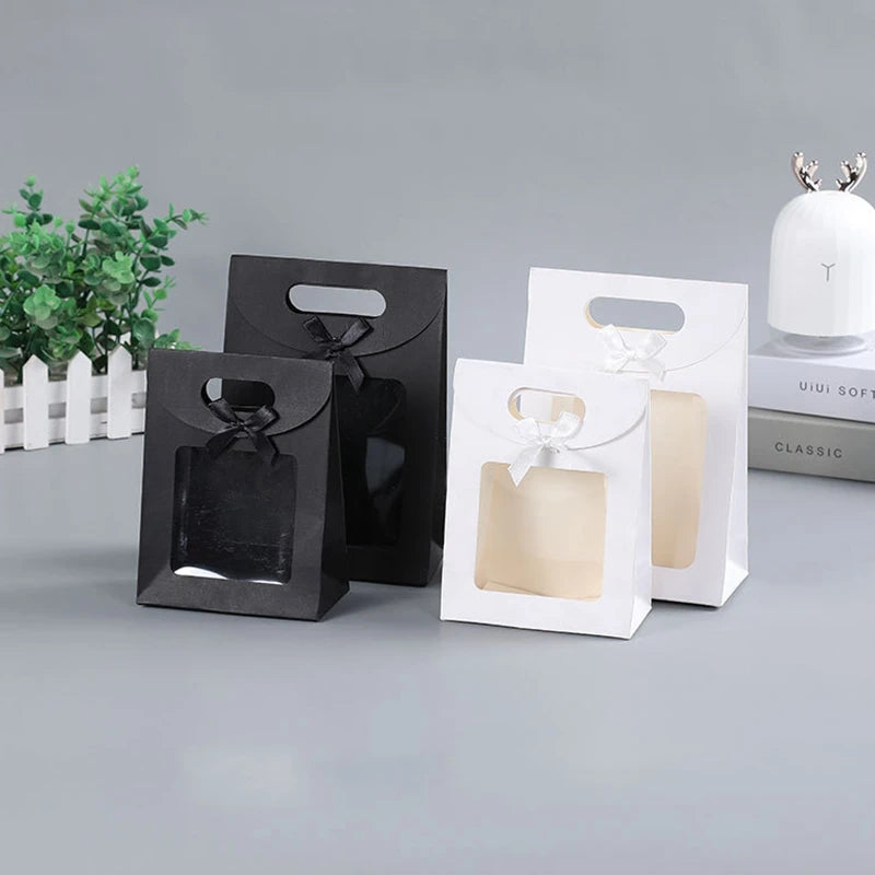 10/20pcs Black White Gift Box with Clear Window Wedding Favors Birthday Party Candy Snack Biscuit Packaging Bag Christmas Gift
