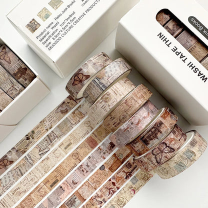 8 rolls/box retro-themed washi tape, various flowers, plaid patterns, handmade DIY scrapbook decoration materials
