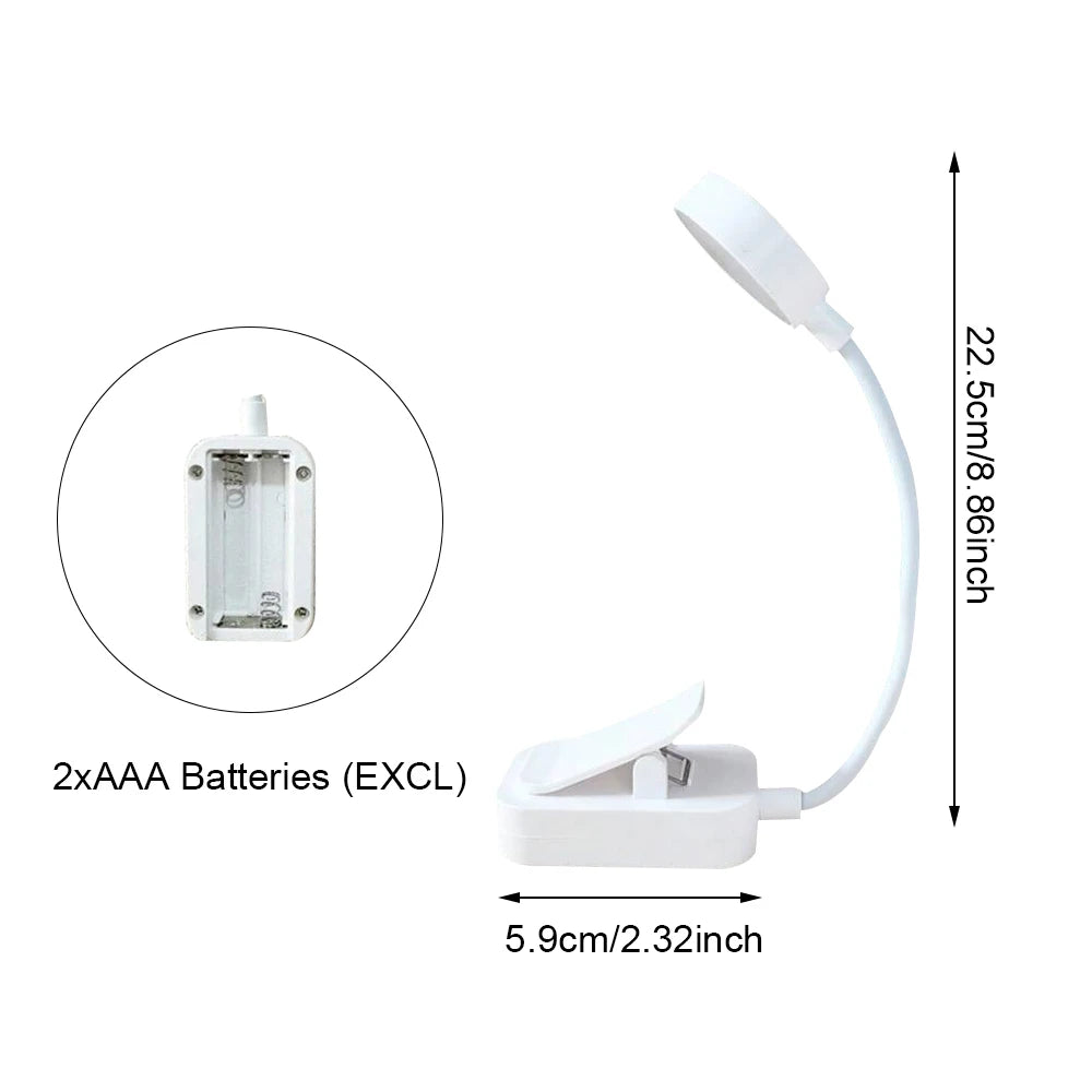 Runtow Luz LED de lectura con clip, portátil, a pilas, 3 colores, protección ocular, regulable sin escalonamientos, mini lámpara de escritorio