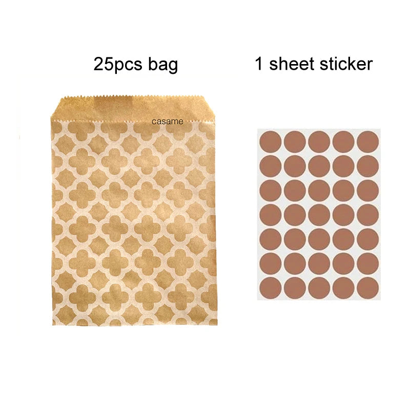25PCS Small Kraft Paper Gift Bags 18x13cm with sticker – Cute and Versatile Pouches for Parties, Weddings, Birthdays, and Events