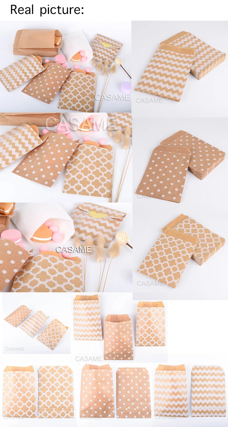 50 Pcs 10x15cm pouch Mixed Style and Color Paper Bags Kraft Craft DIY Decoration Packaging Cute Guest Gift Bag Wedding Birthday