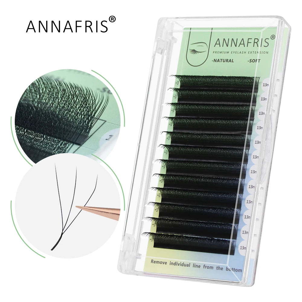 ANNAFRIS 4D 5D W Shape Eyelash Extension Handmade 12line/Tray Premade Volume Fans Clover W Lashes