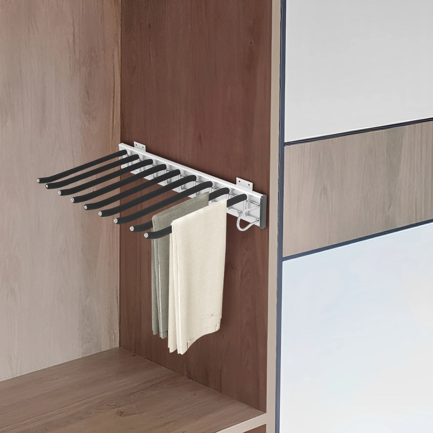 9 Arms Pull Out Trousers Rack Wardrobe Pants Organizer Retractable Closet Pants Hanger Right Left Side Mount