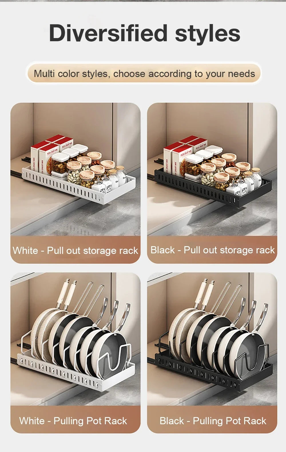 1Pc Kitchen Multifunctional Organizer Pull Out for Pots/Pans Sliding Lid Holder Spice Rack & Dish Drying Racks Drawer Organizer