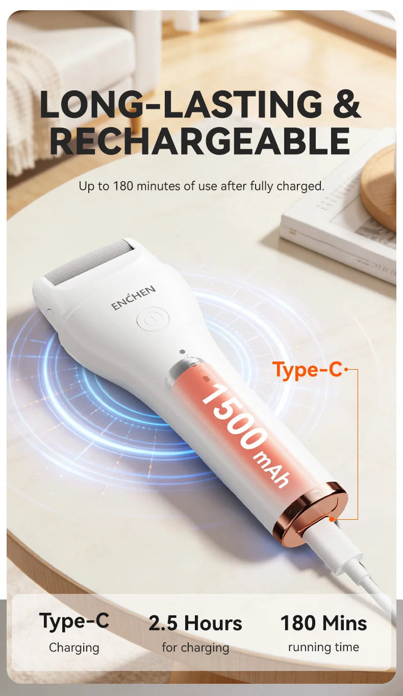 Enchen Electric Foot Callus Remover Rechargeable Ipx6 Waterproof 2 Speeds USB Charging 1 Sanding Head