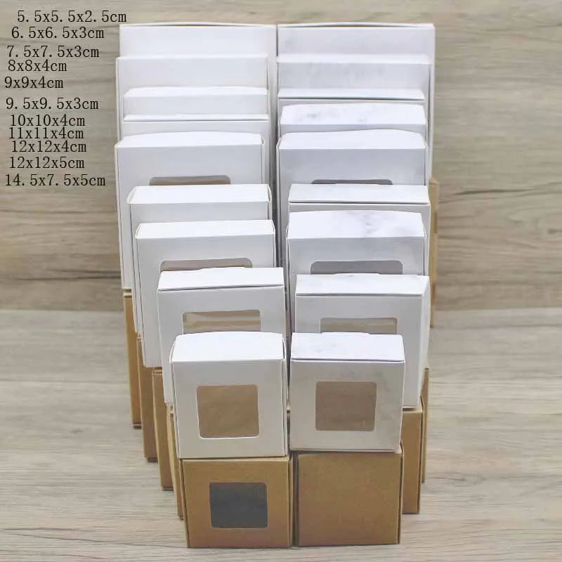 10pcs various gift packaging white kraft paper, window box paper, marble box with window, Christmas packaging packaging box