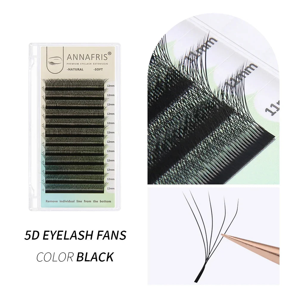 ANNAFRIS 4D 5D W Shape Eyelash Extension Handmade 12line/Tray Premade Volume Fans Clover W Lashes
