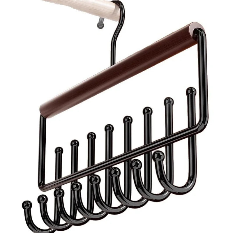 1pc Versatile Wooden Hat Organizer Rack with Hooks Caps Belts Ties Storage Space-Saving Home Retail Display Clothes Storage
