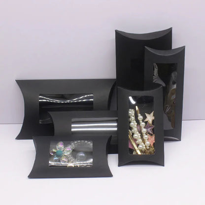 10pcs  DIY gift packaging with windows, white/kraft paper/black, multiple size pillow packaging box