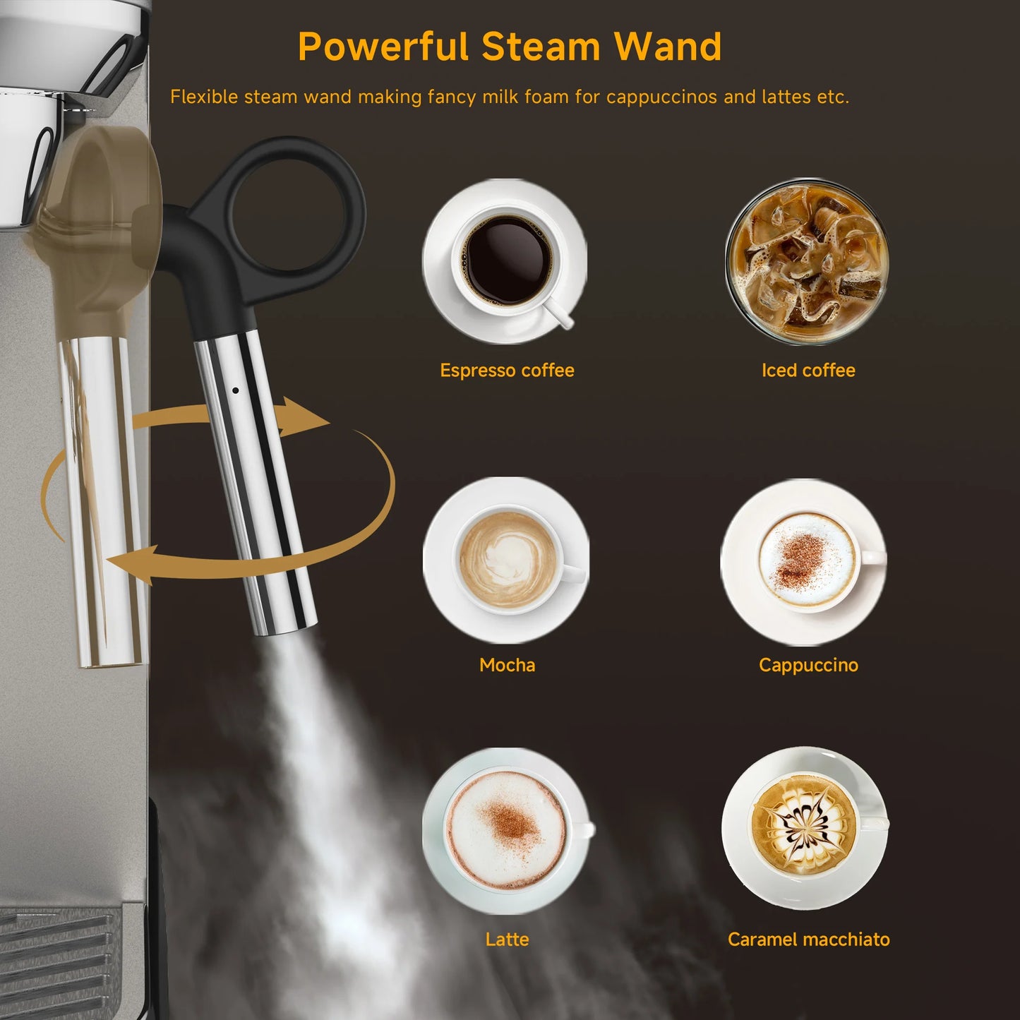 BioloMix Cafetera Semiautomática de Acero Inoxidable de 20 Bares, con Varita Espumadora de Leche, para Espresso, Cappuccino