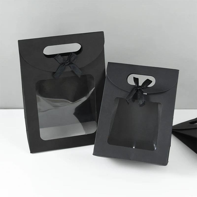 10/20pcs Black White Gift Box with Clear Window Wedding Favors Birthday Party Candy Snack Biscuit Packaging Bag Christmas Gift