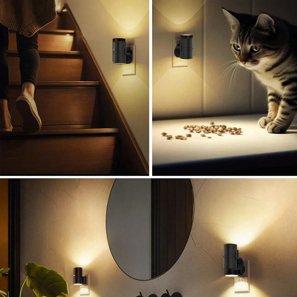 Cylindrical Night Lights Plug Into Wall Dimmable LED Nightlight with Light Sensor Adjustable Brightness for Hallway Bedroom
