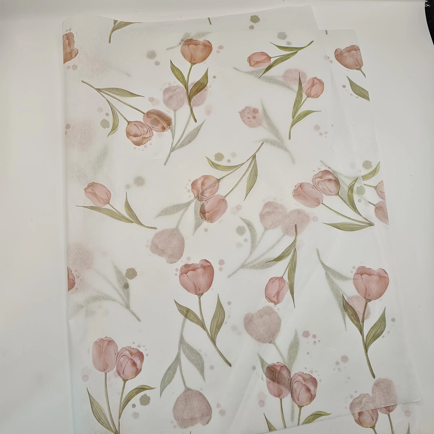 Elegant Tulip Patterned Tissue Paper Floral Design with Green Leaves For Gift Wrapping Wine Bottle Box Filling and Decorating