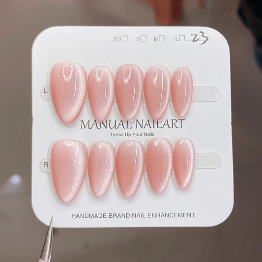 10Pc Handmade Nails in Soft Almond Shape with Cat Eye Shimmer Finish Press-On Nail Tips Perfect for Gifting to Women and Friend