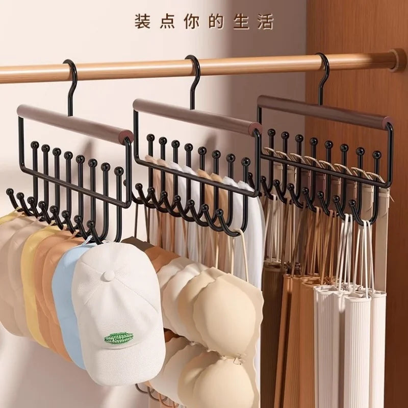 1pc Versatile Wooden Hat Organizer Rack with Hooks Caps Belts Ties Storage Space-Saving Home Retail Display Clothes Storage