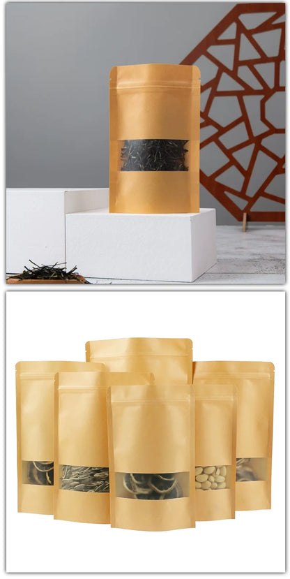 100 kraft paper self sealing bag, reusable sealed bag, visible window packaging bag, small business gift bag, customized bag.