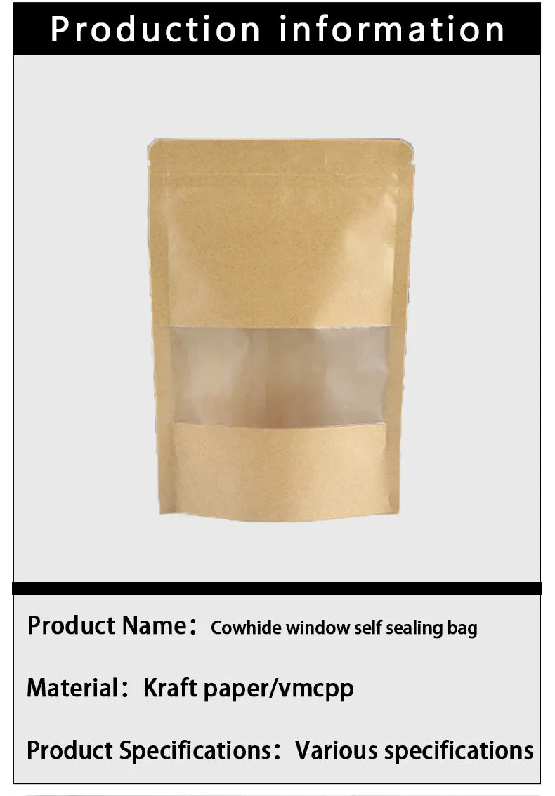 100 kraft paper self sealing bag, reusable sealed bag, visible window packaging bag, small business gift bag, customized bag.