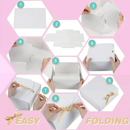 3pcs Large White All-In-One Gift Cardboard Box with Bow Ribbon Perfect for Party Weddings Birthday Holiday Candy Cookie Storage