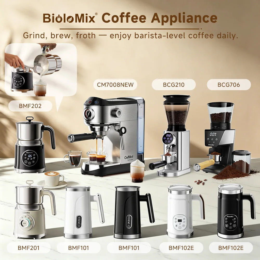 BioloMix Cafetera Semiautomática de Acero Inoxidable de 20 Bares, con Varita Espumadora de Leche, para Espresso, Cappuccino