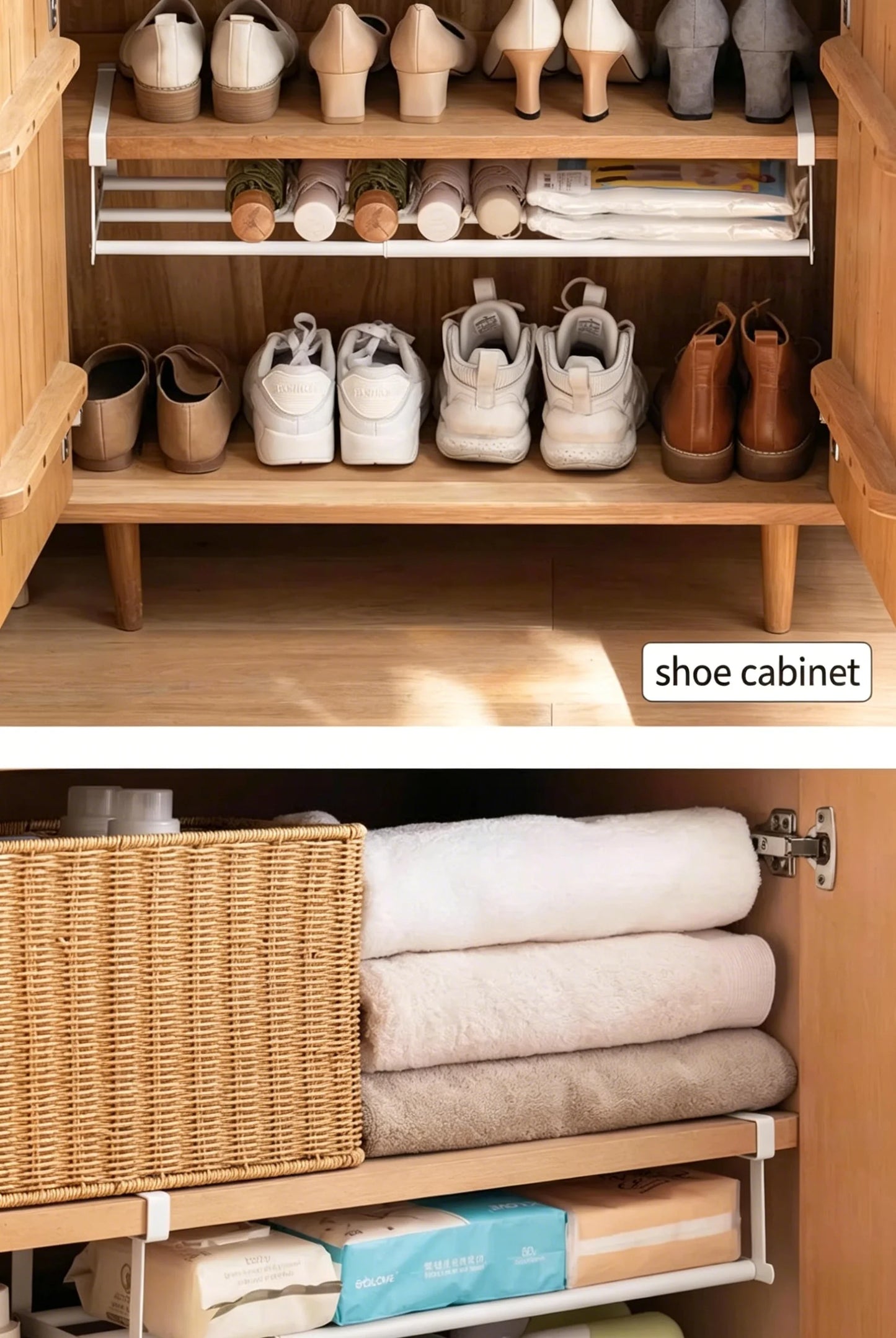 Adjustable Shoe Rack | Space-Saving Layered Organizer For Home Shoe Cabinets | Under-Shelf Shoe white