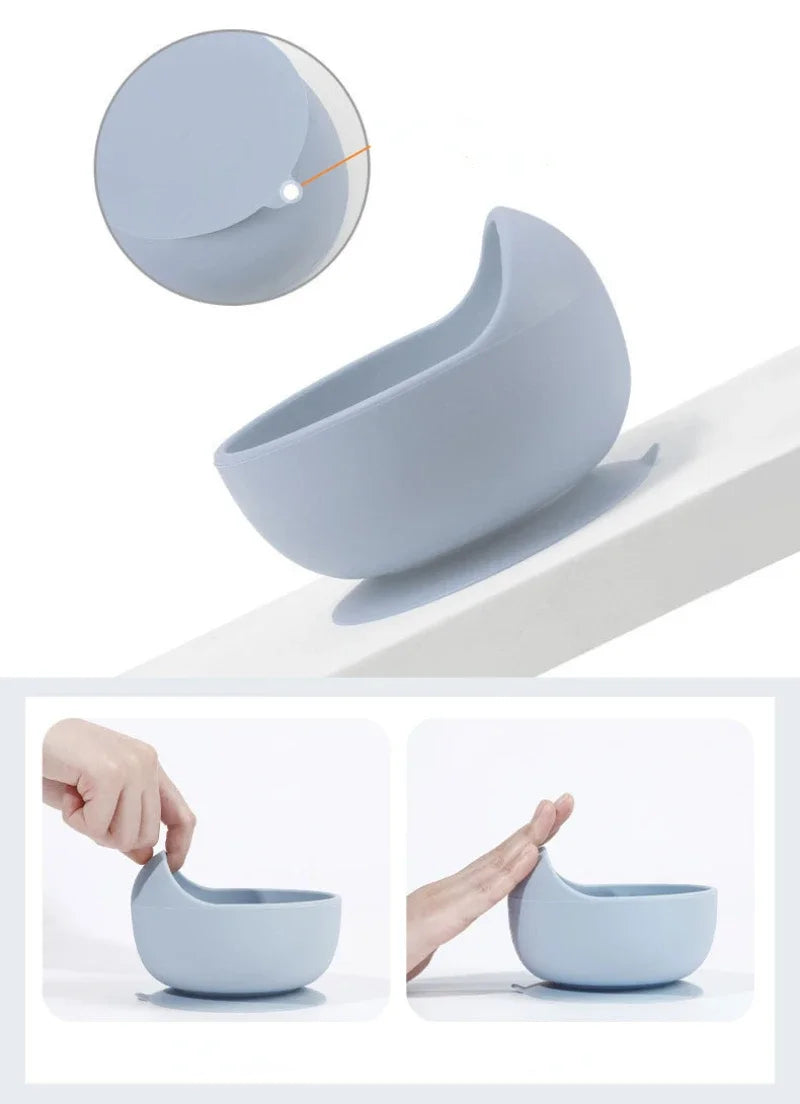 Food Grade Silicone Child Dish Set Baby Feeding Bowl Suction Plate Straw Cup Wooden Spoon Fork for Kids Tableware Toddler Dishes