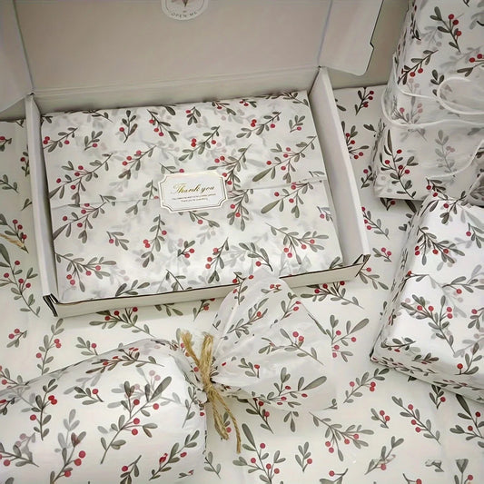 30pcs/10pcs Holly, Berry Thin Paper, Wax-Coated Gift Wrapping, Party Favor Packaging for Christmas, Thanksgiving, Birthdays