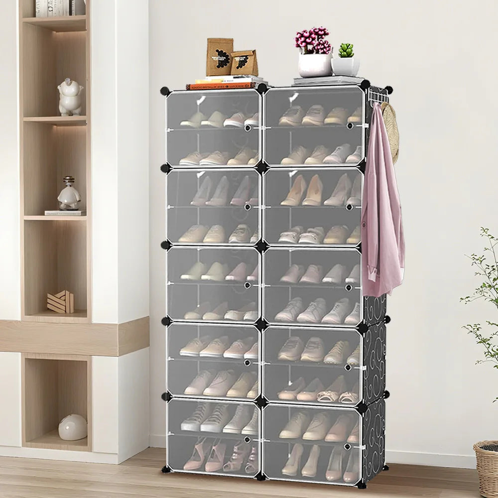 Shoe Storage, 40 Pairs, 2 x 10 Tier Shoe Cabinet, Cabinet with Door, Shoe Boxes, for Entryway Living Room Bedroom