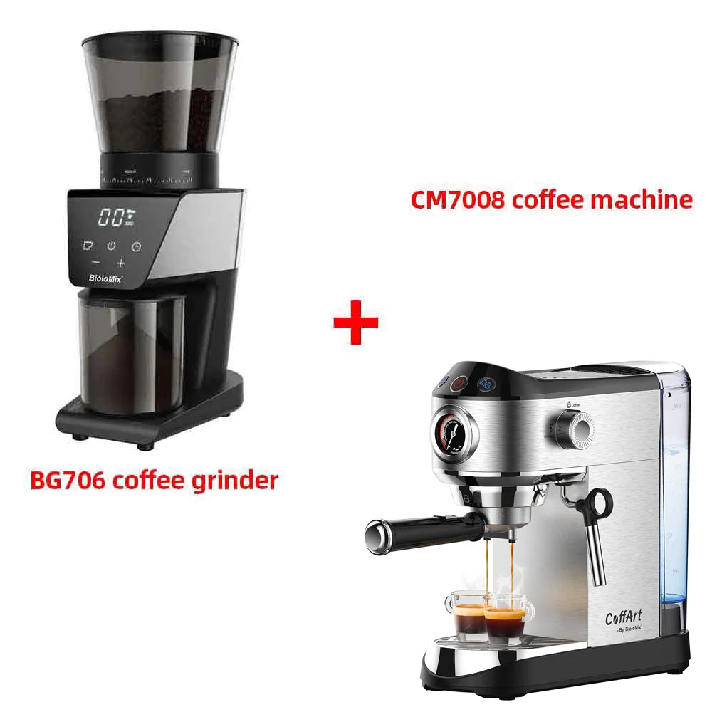 BioloMix Cafetera Semiautomática de Acero Inoxidable de 20 Bares, con Varita Espumadora de Leche, para Espresso, Cappuccino