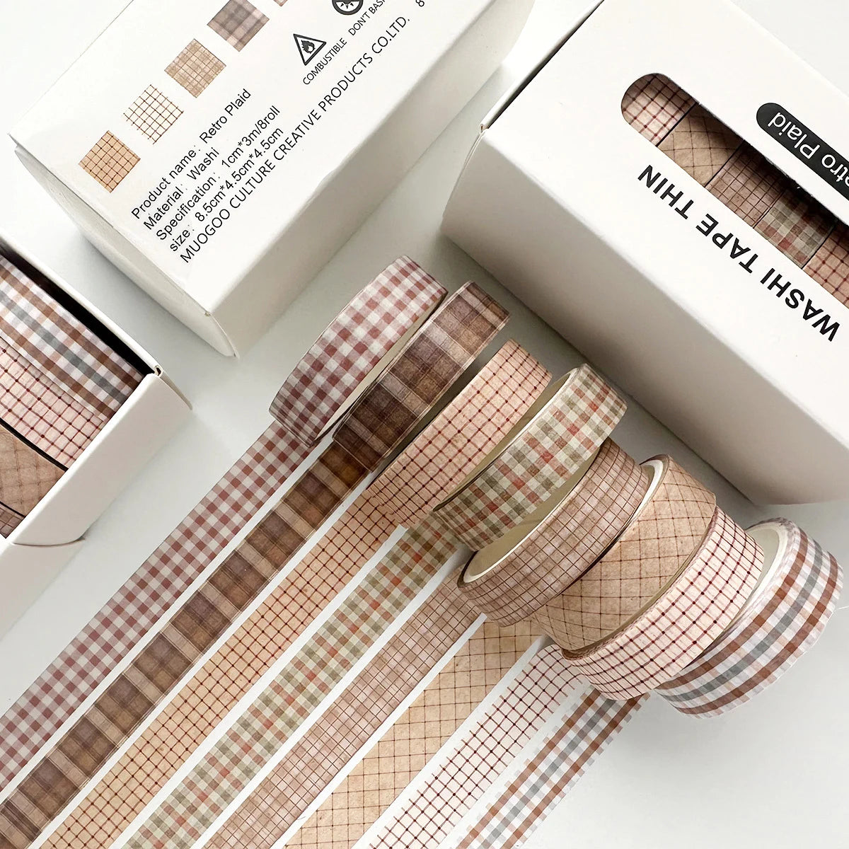 8 rolls/box retro-themed washi tape, various flowers, plaid patterns, handmade DIY scrapbook decoration materials