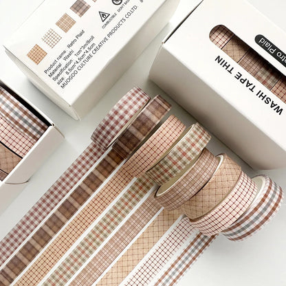 8 rolls/box retro-themed washi tape, various flowers, plaid patterns, handmade DIY scrapbook decoration materials