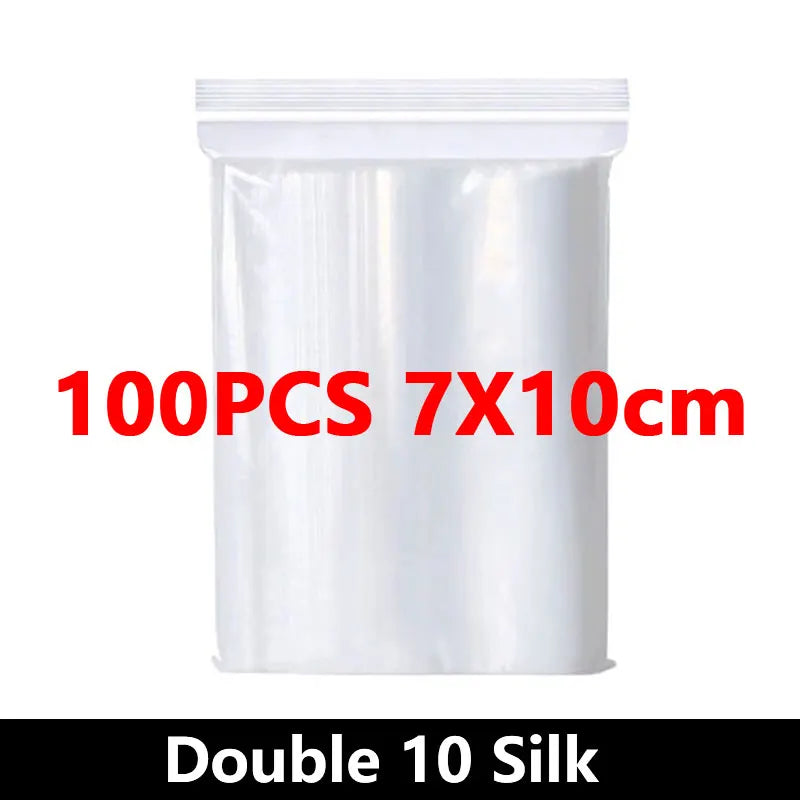 100Pcs Thicken Zipper Sealed Bags Clear Plastic Storage Bag for Small Jewelry Food Packing Reclosable Ziplock Sealing Bags