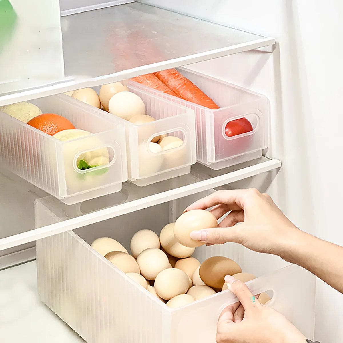 WORTHBUY Plastic Folding Fridge Storage Box Pull-Out Fruit Vegetable Organizer Box Large Capacity Kitchen Storage Organization