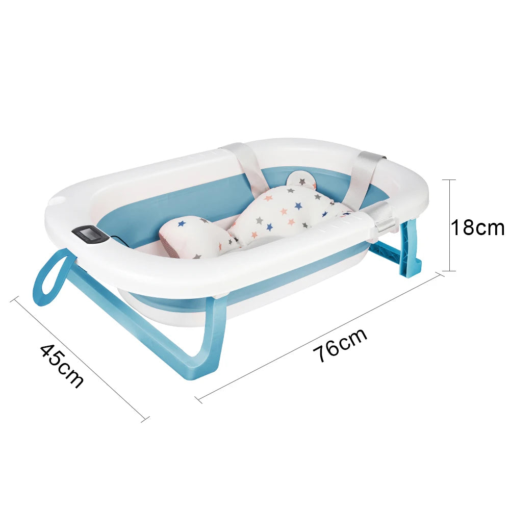 Bañera plegable para bebé con tapete, bañera para bebé con termómetro integrado, bañera portátil para bebés de 0 a 36 meses