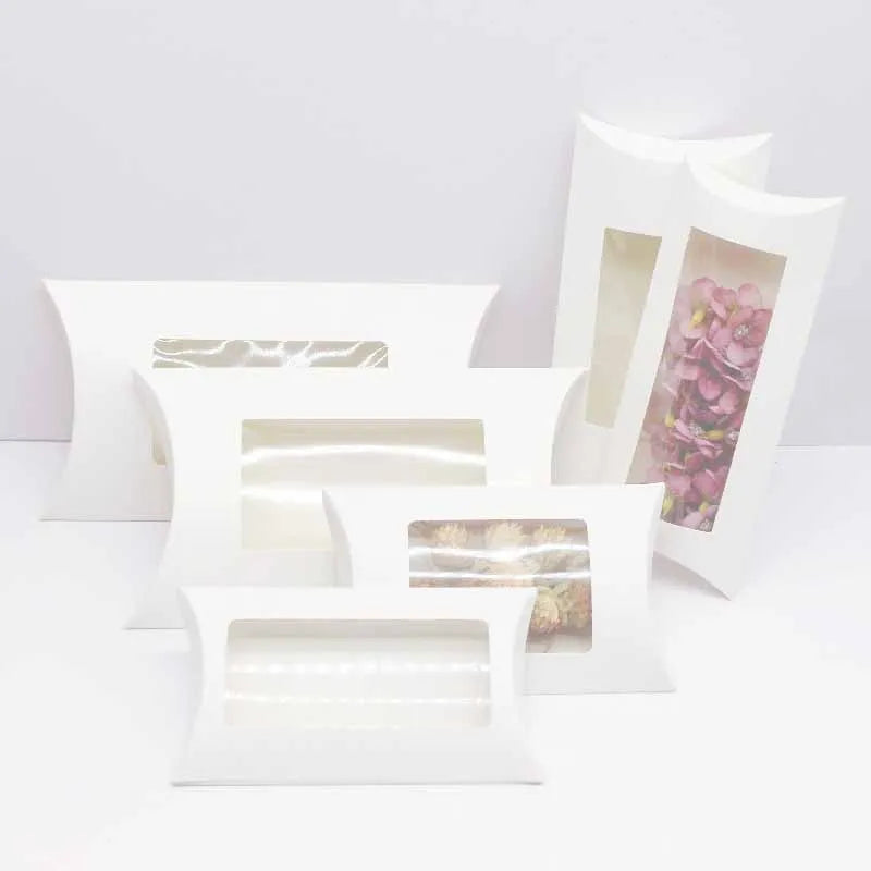 10pcs  DIY gift packaging with windows, white/kraft paper/black, multiple size pillow packaging box