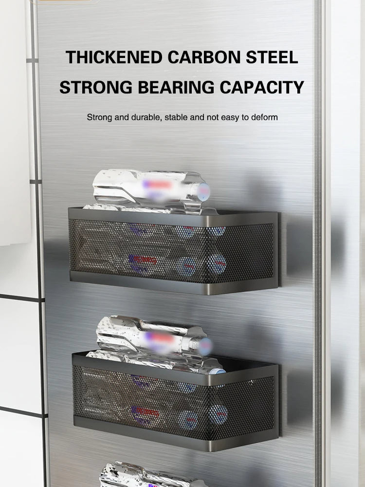 Magnetic Refrigerator Side Storage Rack Iron Space Saving Side Hanging Basket Kitchen Organizer Shelf Household Summary Holder