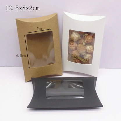 10pcs  DIY gift packaging with windows, white/kraft paper/black, multiple size pillow packaging box