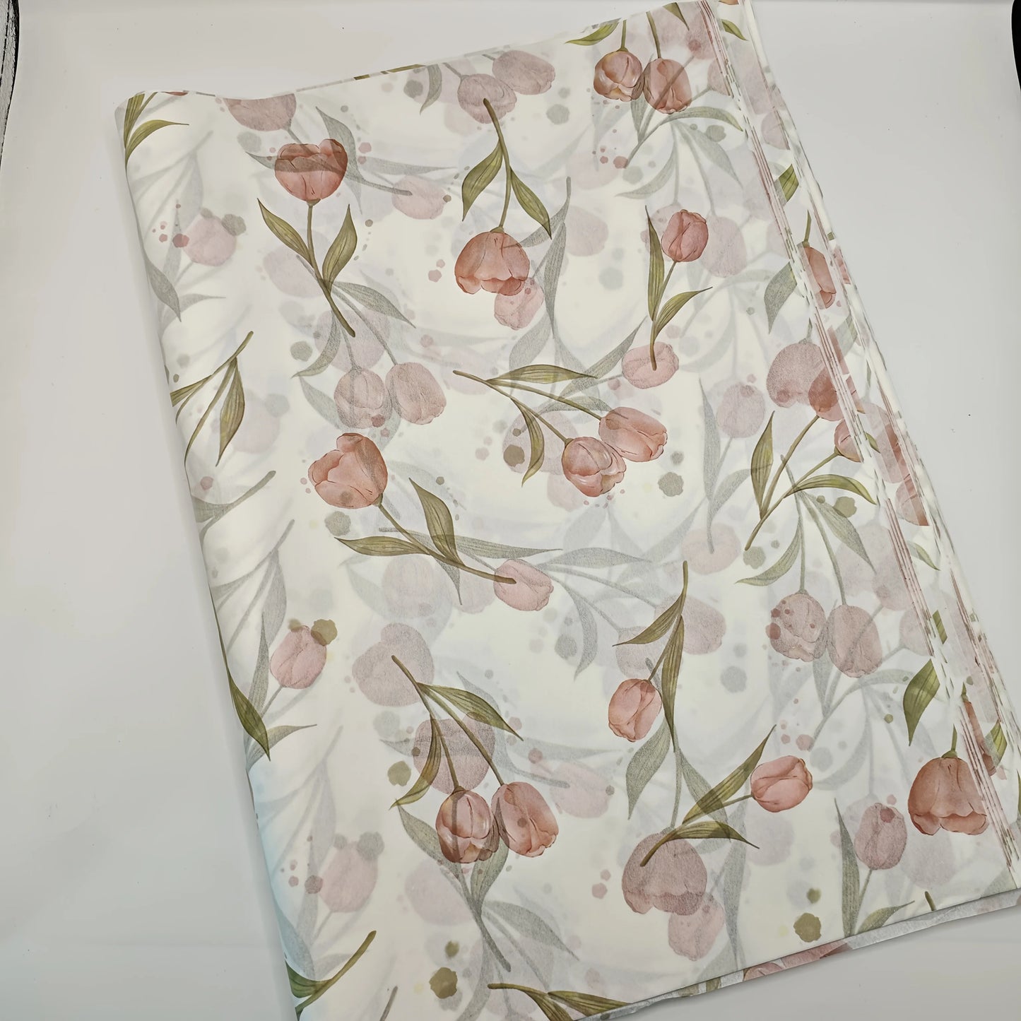 Elegant Tulip Patterned Tissue Paper Floral Design with Green Leaves For Gift Wrapping Wine Bottle Box Filling and Decorating