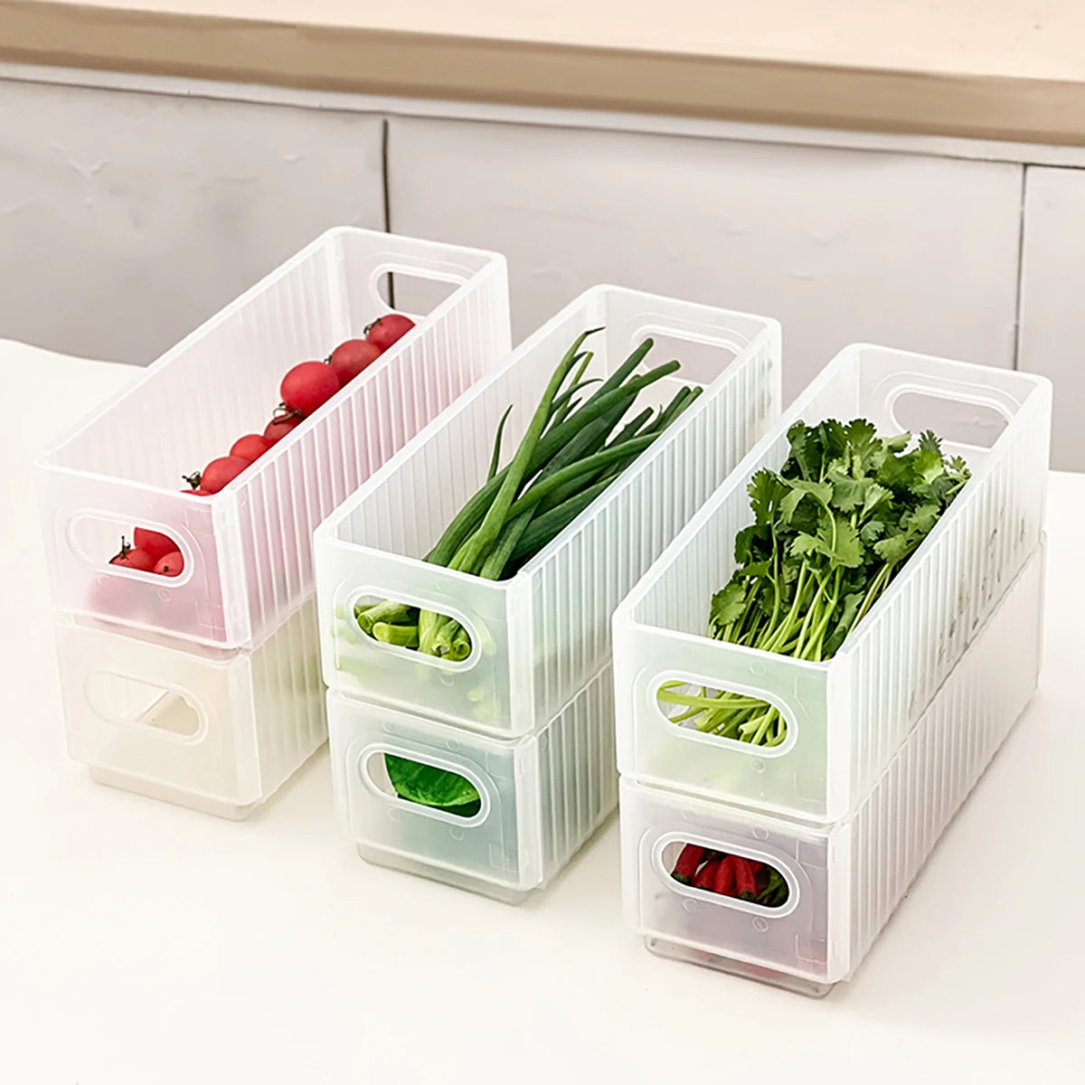 WORTHBUY Plastic Folding Fridge Storage Box Pull-Out Fruit Vegetable Organizer Box Large Capacity Kitchen Storage Organization