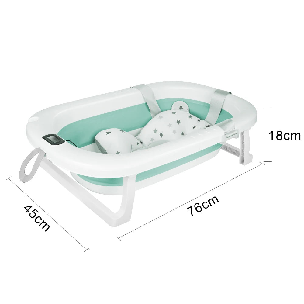 Bañera plegable para bebé con tapete, bañera para bebé con termómetro integrado, bañera portátil para bebés de 0 a 36 meses