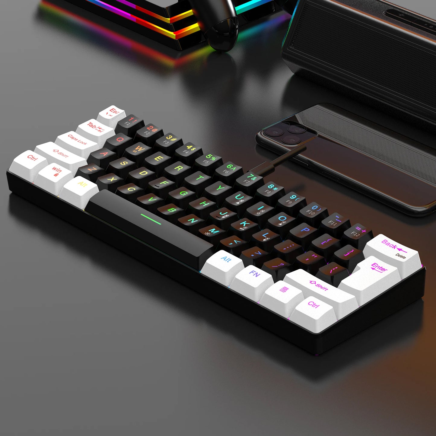 Teclado para juegos ultracompacto con un 60 % de RGB