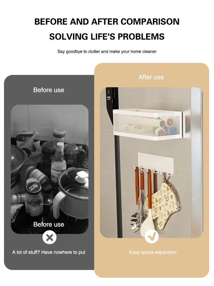 Magnetic Refrigerator Side Storage Rack Iron Space Saving Side Hanging Basket Kitchen Organizer Shelf Household Summary Holder