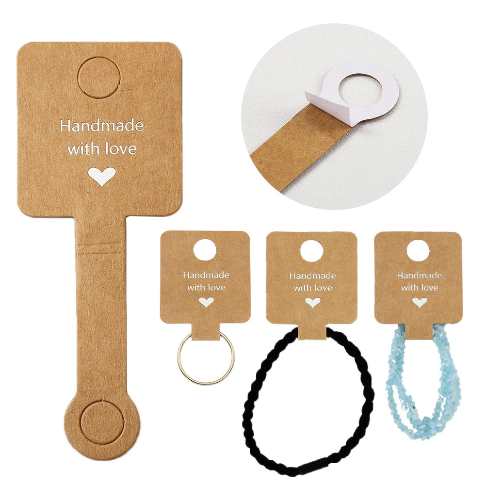 50pcs 4x10cm Self Adhesive Kraft Paper Card Bracelet Necklace Jewelry Hanging Holder for Small Business Retail Display Packaging