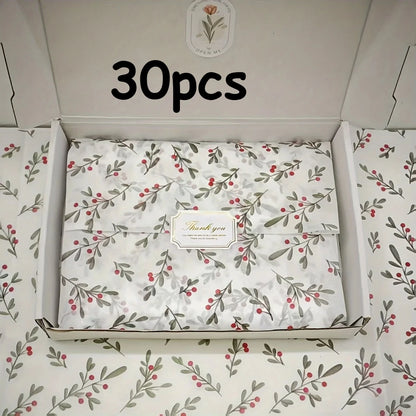 30pcs/10pcs Holly, Berry Thin Paper, Wax-Coated Gift Wrapping, Party Favor Packaging for Christmas, Thanksgiving, Birthdays