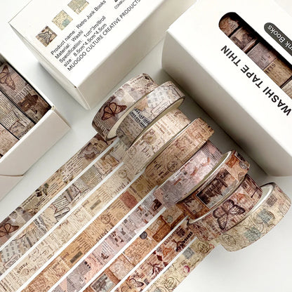 8 rolls/box retro-themed washi tape, various flowers, plaid patterns, handmade DIY scrapbook decoration materials