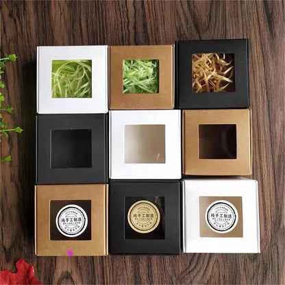 10pcs square white/kraft/black window packaging boxes, various sizes, wedding party gifts, handmade soap chocolate flat boxes
