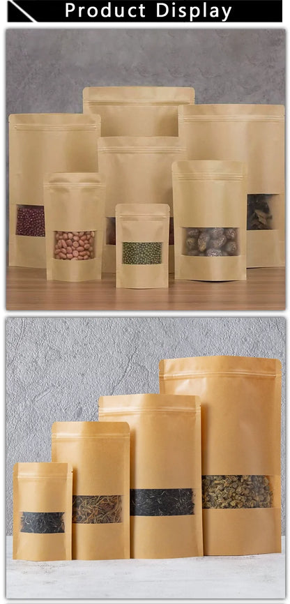 100 kraft paper self sealing bag, reusable sealed bag, visible window packaging bag, small business gift bag, customized bag.