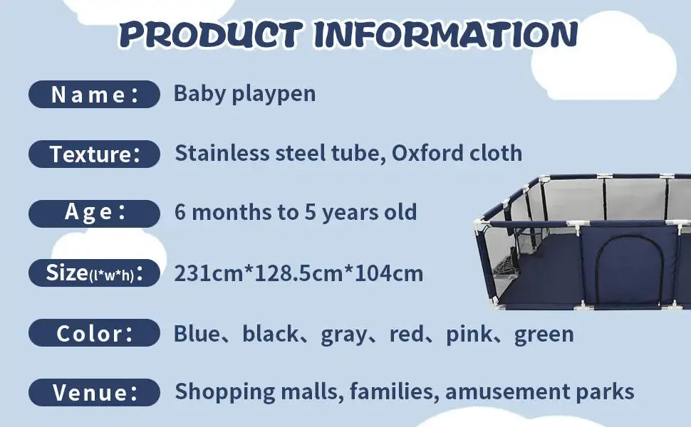 IMBABY Parque de juegos para bebés, parque infantil interior para bebés, parque infantil grande para niños, valla protectora de seguridad, parque de juegos impermeable