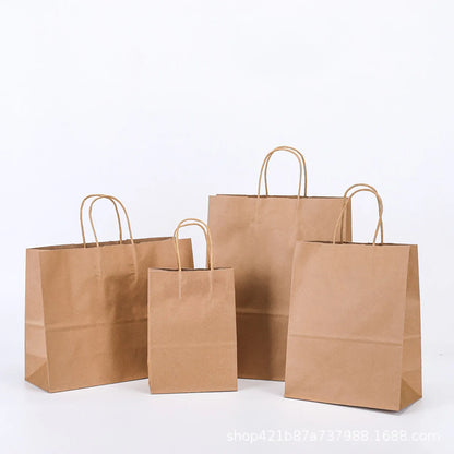 10pcs/lot Kraft Paper Bag with Handles Gift Packing Bags for Store Clothes Wedding Christmas Supplies Handbags Kit