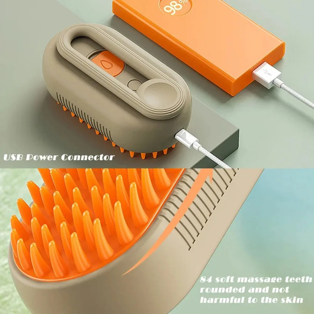 Electric steam brush for dogs and cats