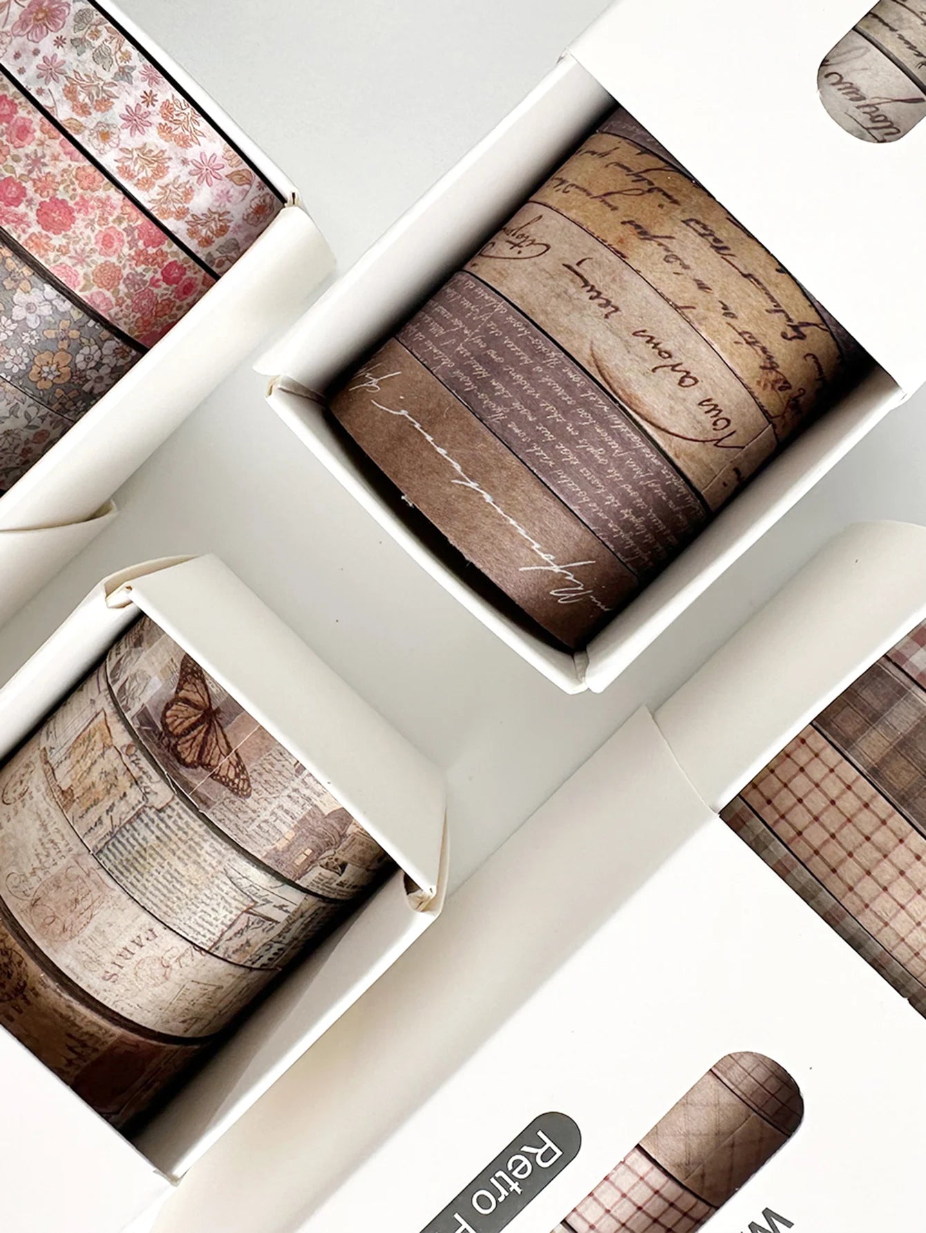 8 rolls/box retro-themed washi tape, various flowers, plaid patterns, handmade DIY scrapbook decoration materials